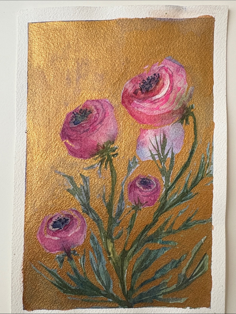 Watercolor painting with gold